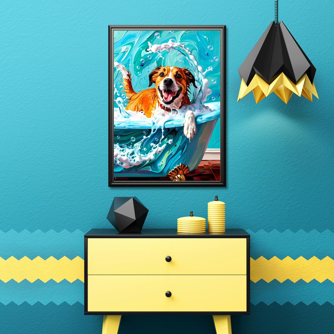 Dog Bath Art Print, Playful Pet Bathroom Decor - Image 6