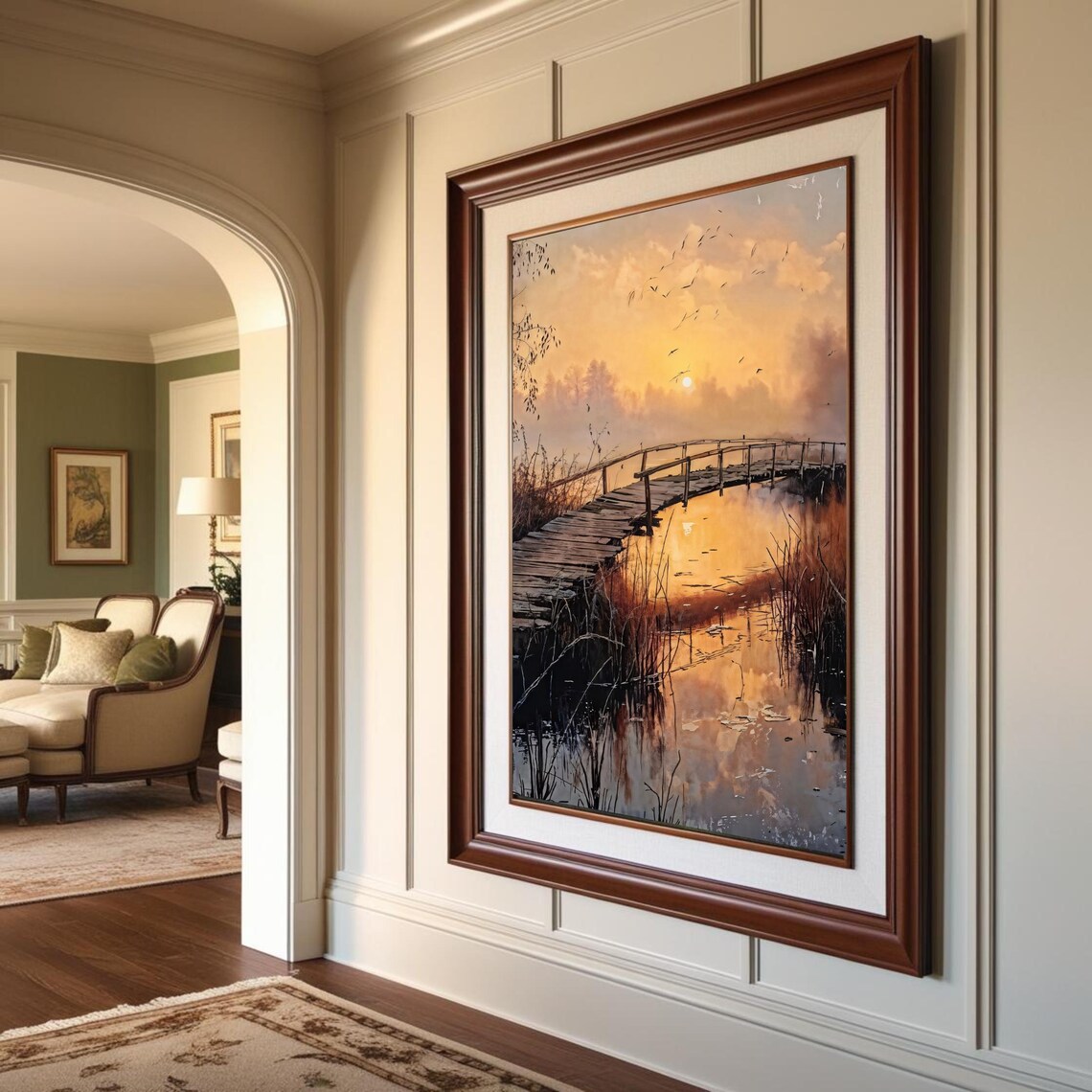 Sunset Landscape, Wooden Bridge Over Water - Image 4
