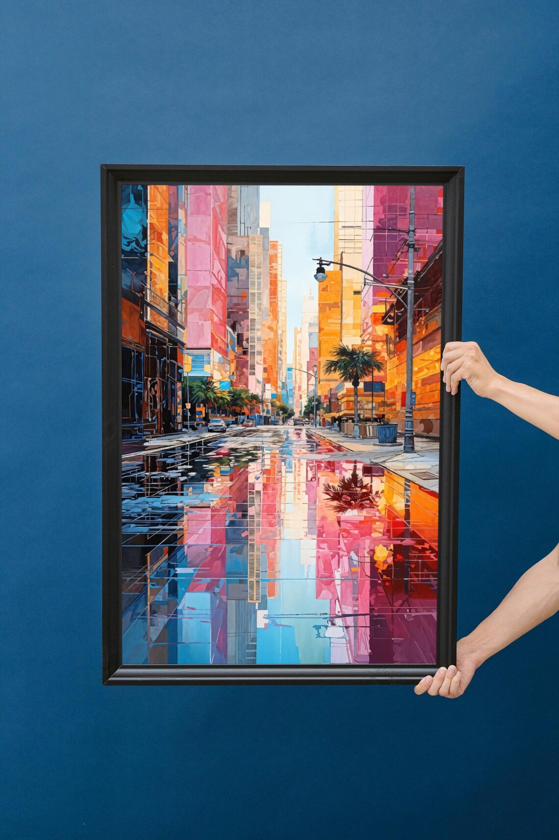 Colorful City Street Reflection, Modern Urban Painting - Image 4