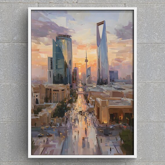 Riyadh Saudi Arabia Kingdom Tower Sunset Cityscape Painting Poster