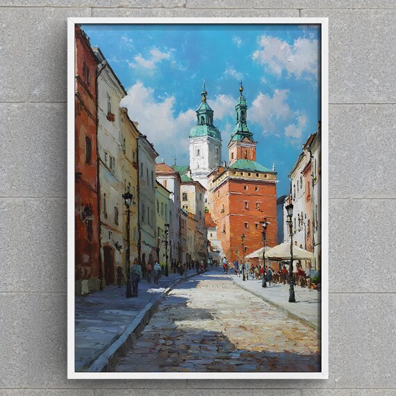 Lublin Poland Old Town Print European Cityscape Wall Art Historic Street Painting Cathedral Travel Poster