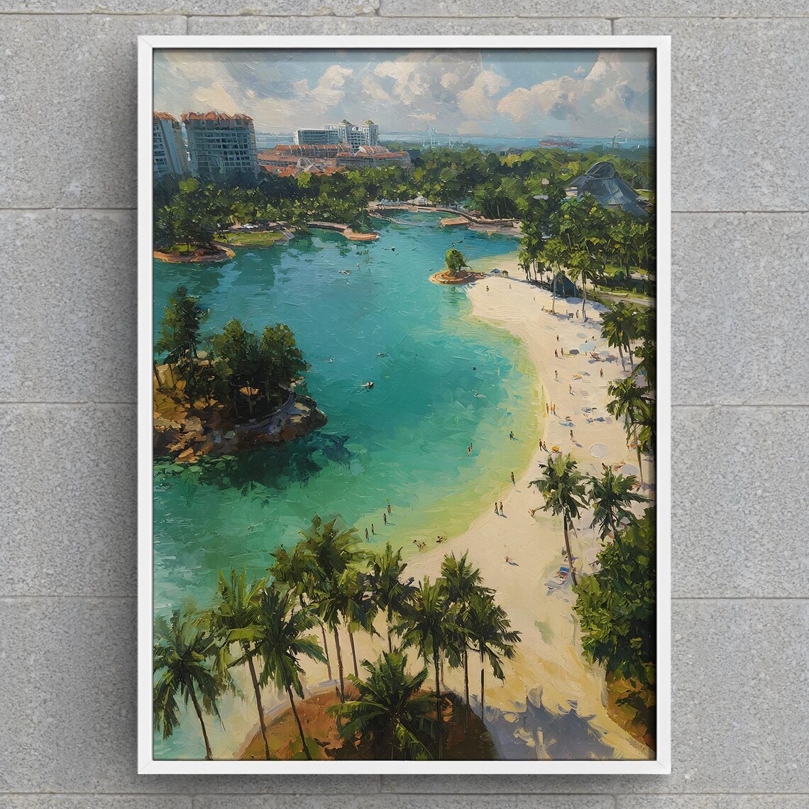 Sentosa Island Beach Tropical Palm Bay Singapore Travel Poster
