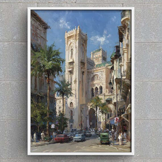 Casablanca Cathedral Sacrcur Art Print Morocco Cityscape Painting Deco Architecture Instant North Africa Decor