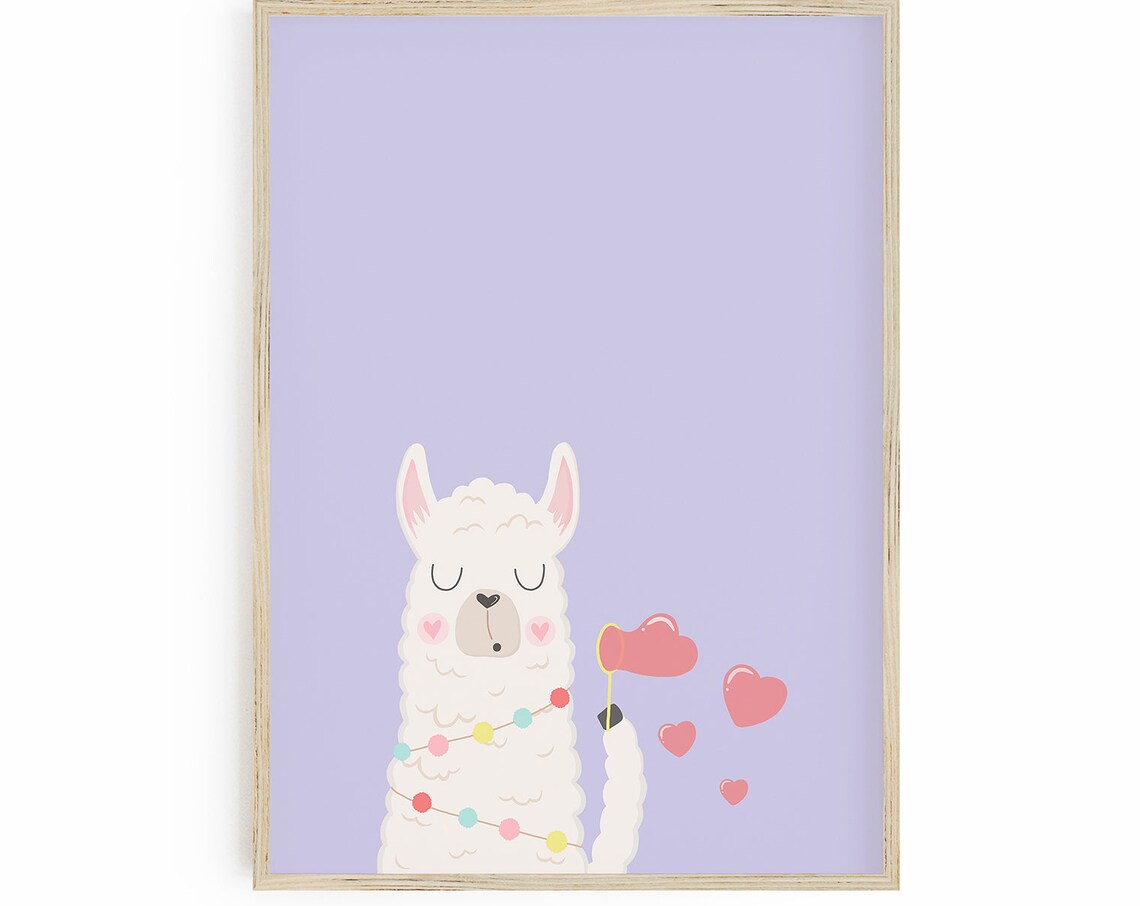 Llama Nursery Wall Art Print, Cute Alpaca Decor