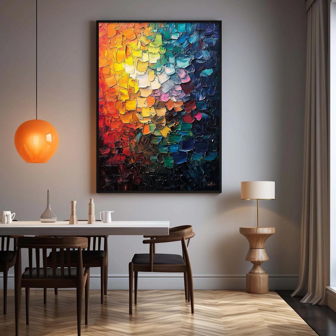 Rainbow Palette Knife Impasto Colorful Modern Abstract Art Poster - Image 5
