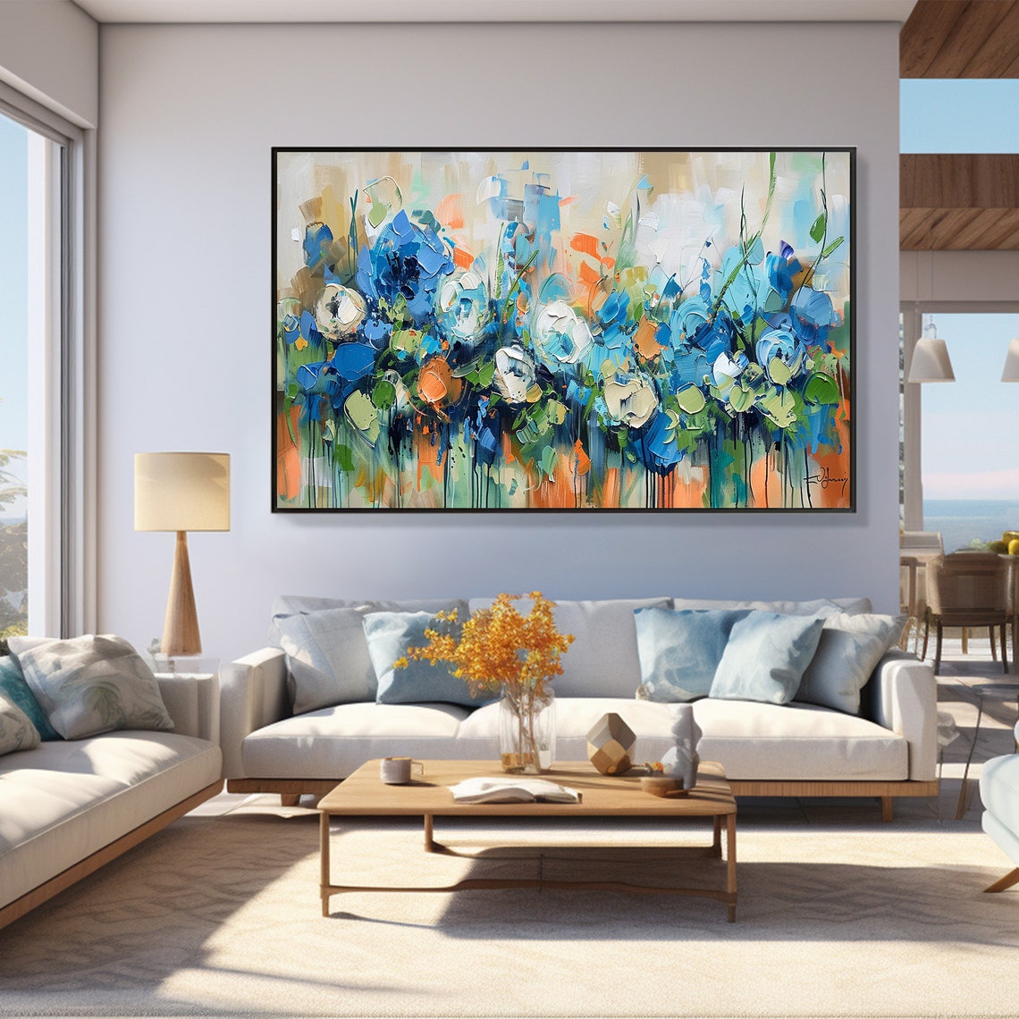 Blue Bloom Palette Knife Floral Abstract Modern Painting Poster - Image 6