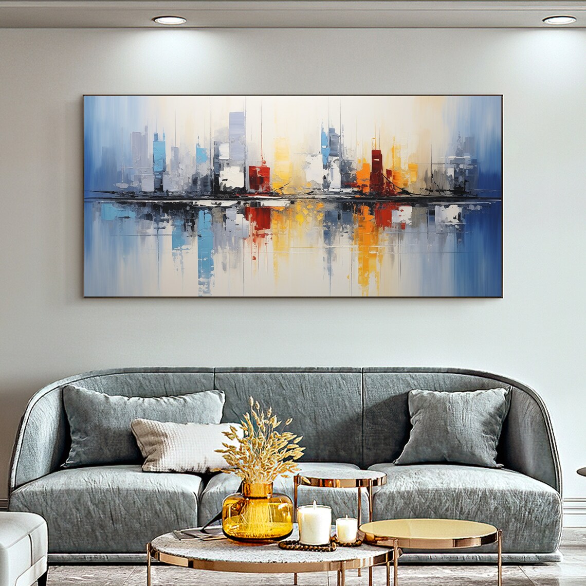 Abstract Ocean Cityscape Oil Painting, Custom Art Print - Image 2