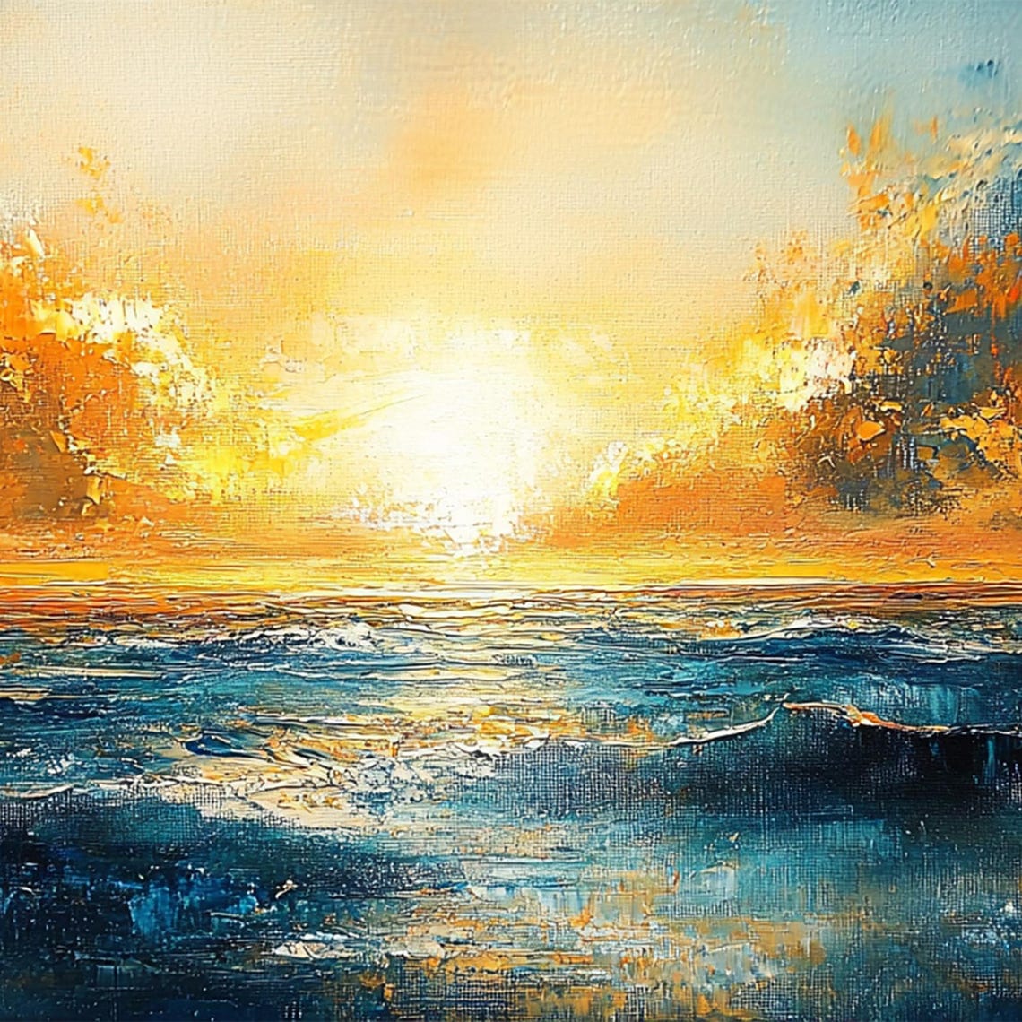 Golden Sunset Over Deep Blue Ocean Oil Style Seascape Art Poster - Image 5