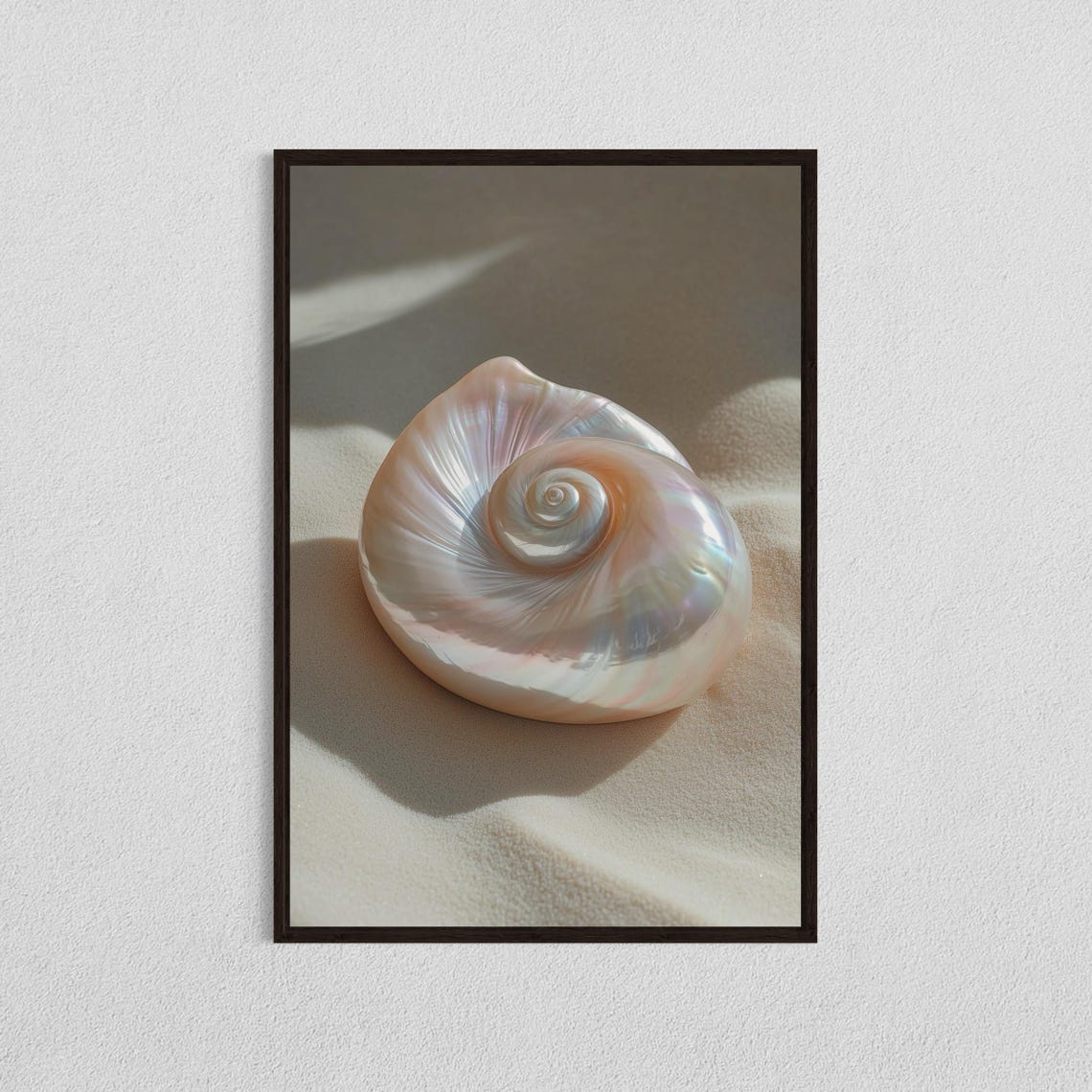 Iridescent Pearl Shell on Sand Minimalist Coastal Photo Print