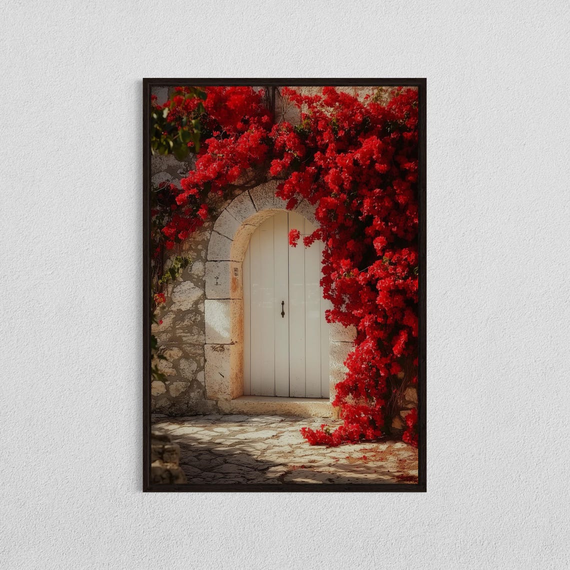 Red Bougainvillea Over White Stone Archway Door Photo Poster