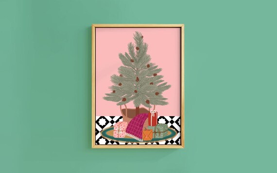 Boho Christmas Tree Pastel Pink Gifts Holiday Nursery Poster