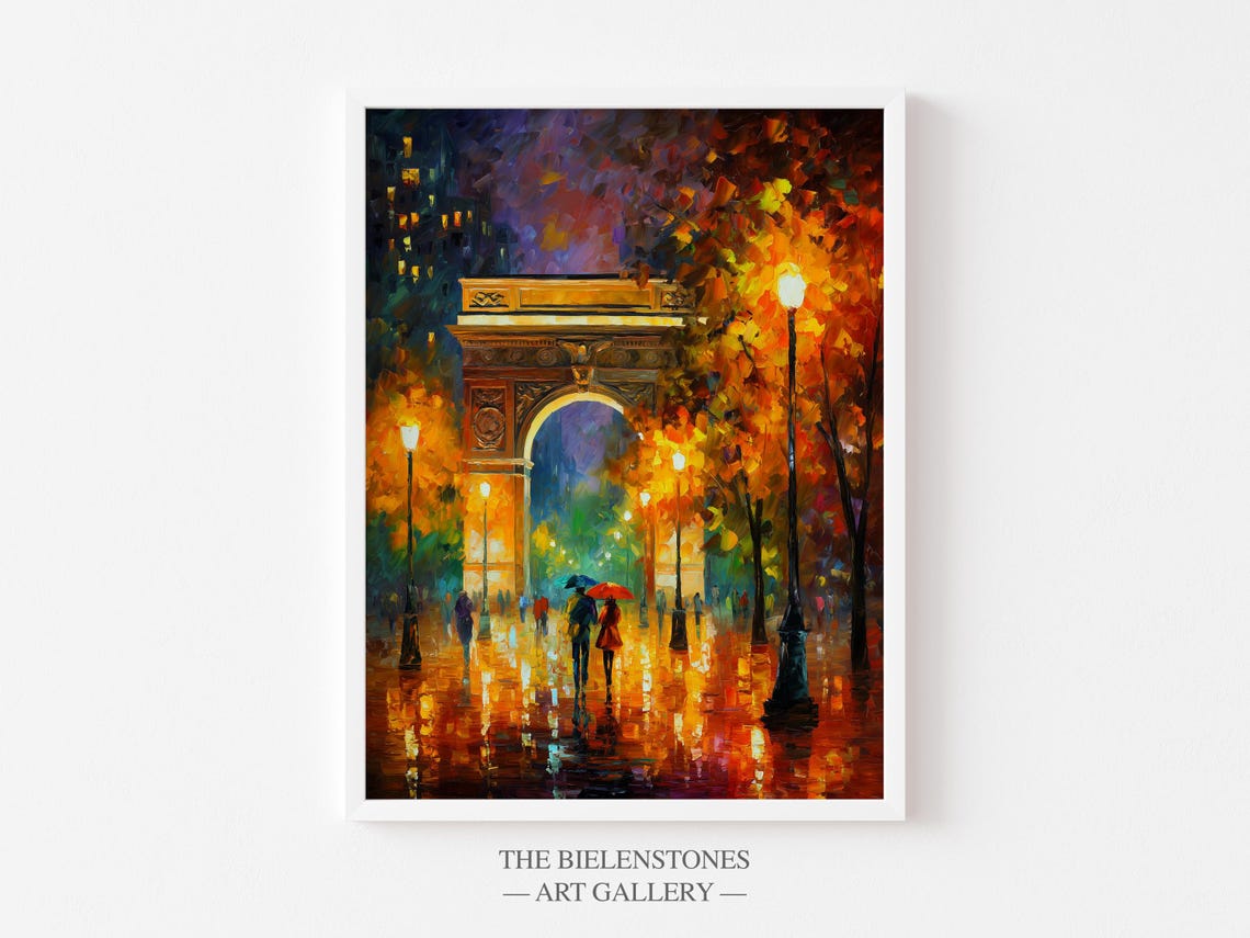 Washington Square Arch Rainy Autumn Night Impressionist Art Poster