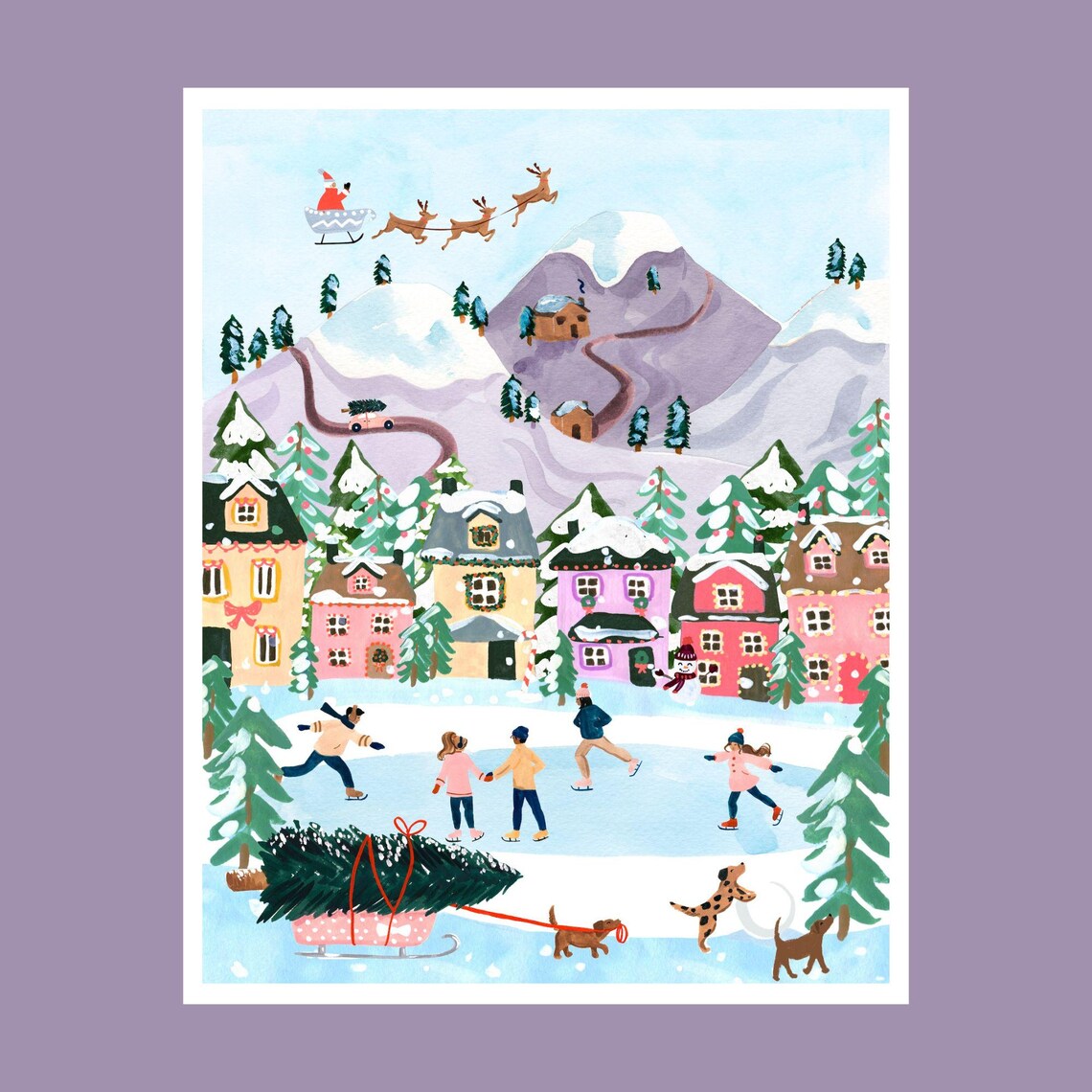 Christmas Village Festive Winter Wonderland Art Print