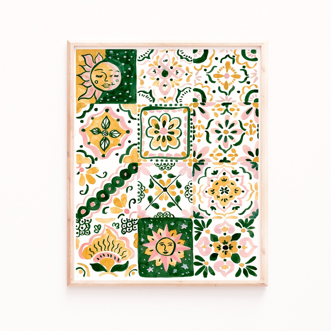 Talavera Tiles Art Print, Boho Mexican Wall Decor
