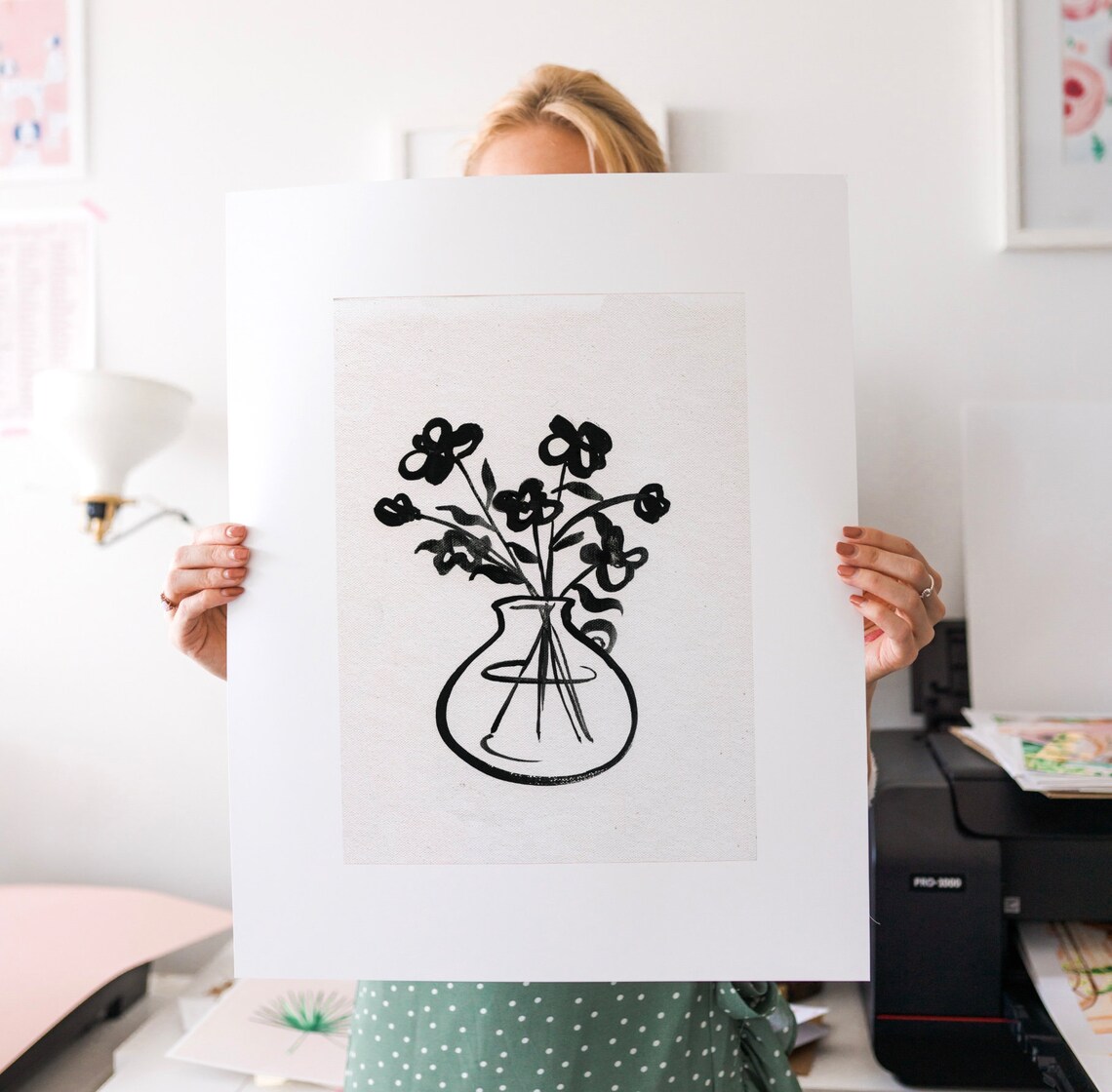 Minimalist Flower Print, Black and White Boho Art Print - Image 2