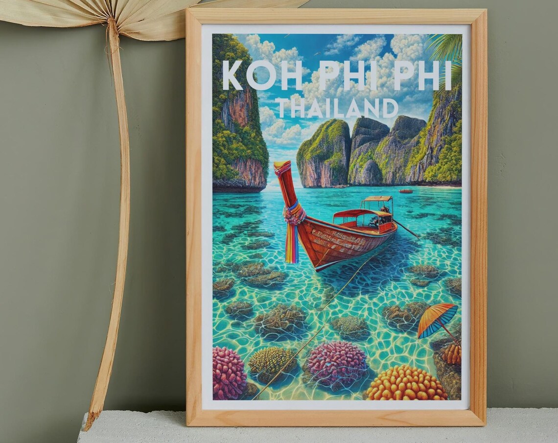 Koh Phi Phi Travel Poster, Thailand Travel Decor