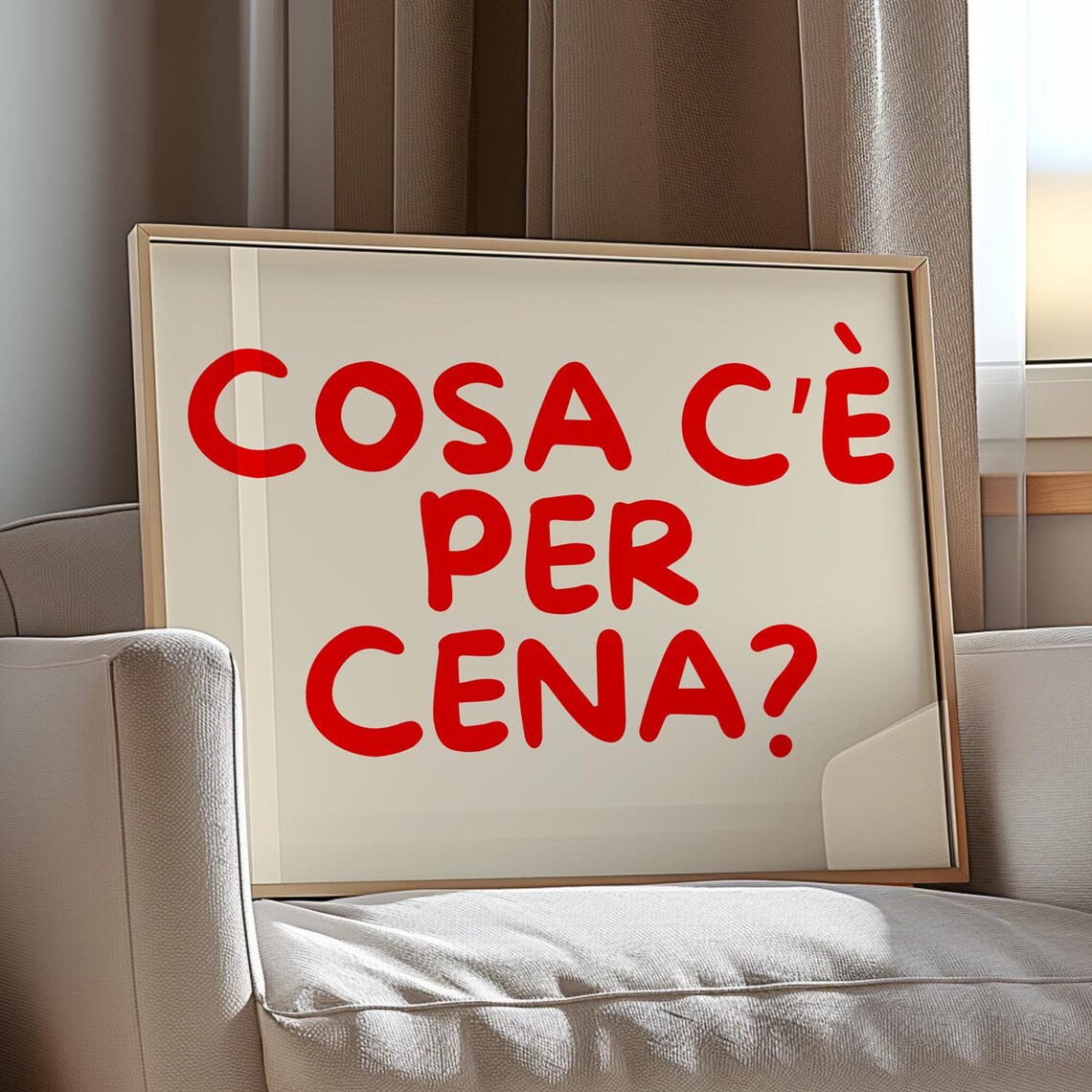 Cosa Ce Per Cena Funny Italian Red Hand Lettered Kitchen Poster
