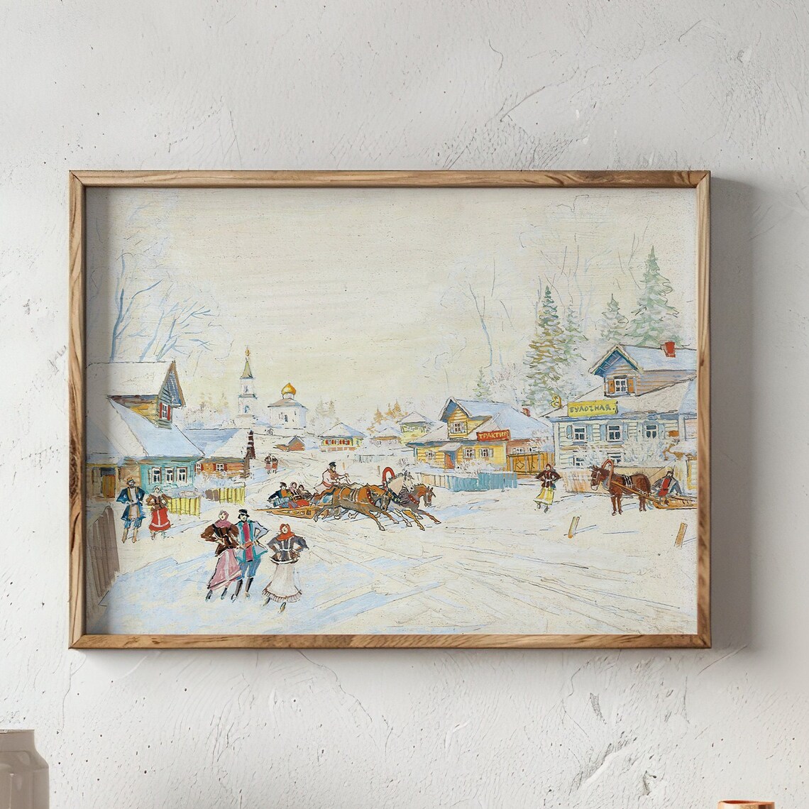 Festive Winter Village Scene, Christmas Sleigh Ride