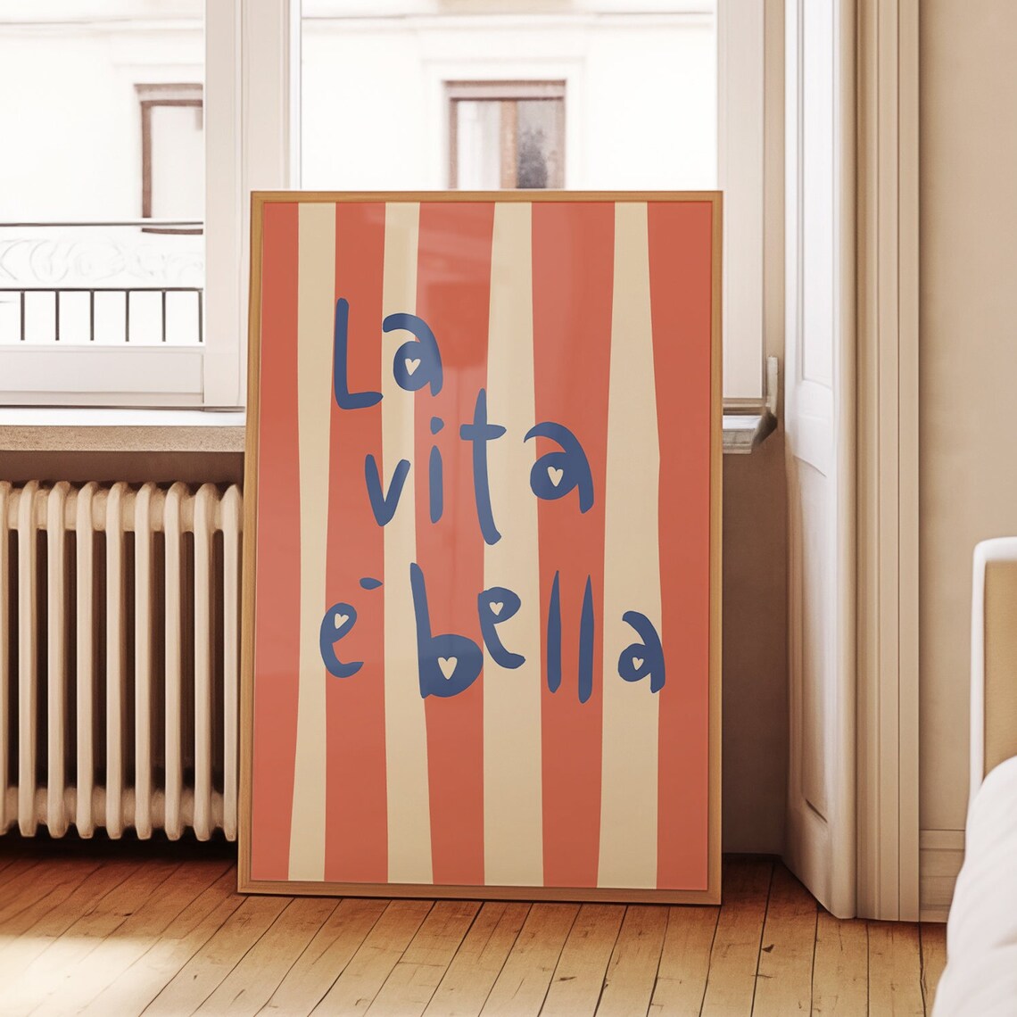 La Vita È Bella Coral Striped Italian Typography Quote Poster