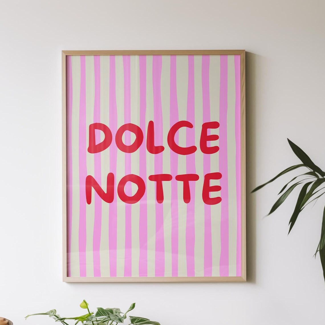 Dolce Notte Sweet Italian Night Pink Striped Bedroom Quote Poster - Image 2