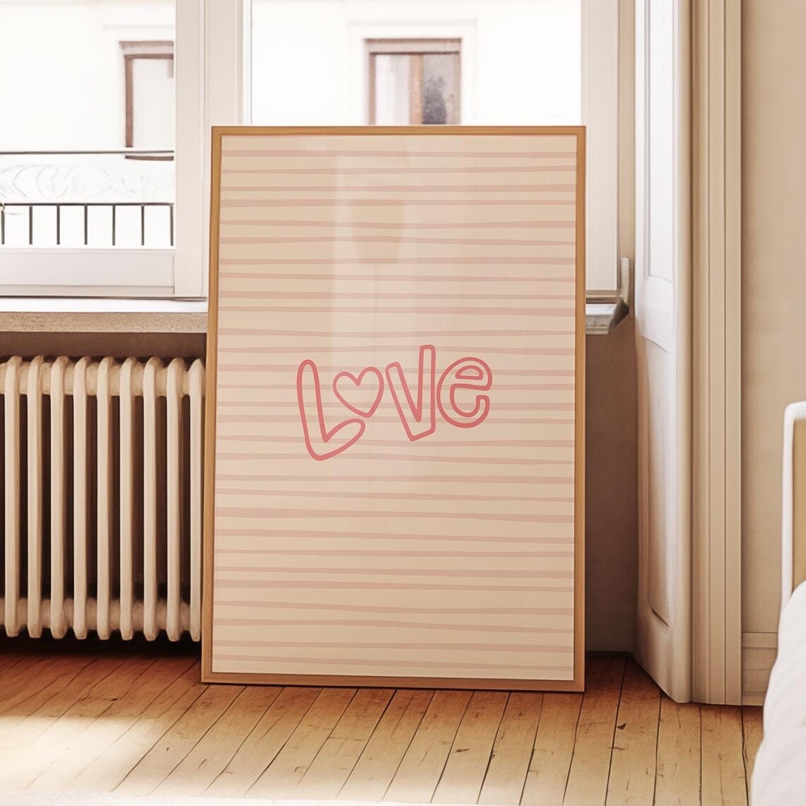 Love Wall Art, Pink Striped Romantic Valentine Decor