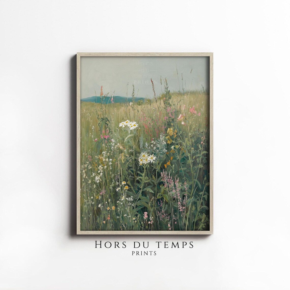 Sunlit Wildflower Meadow Daisies Tall Grass Soft Green Painting Poster