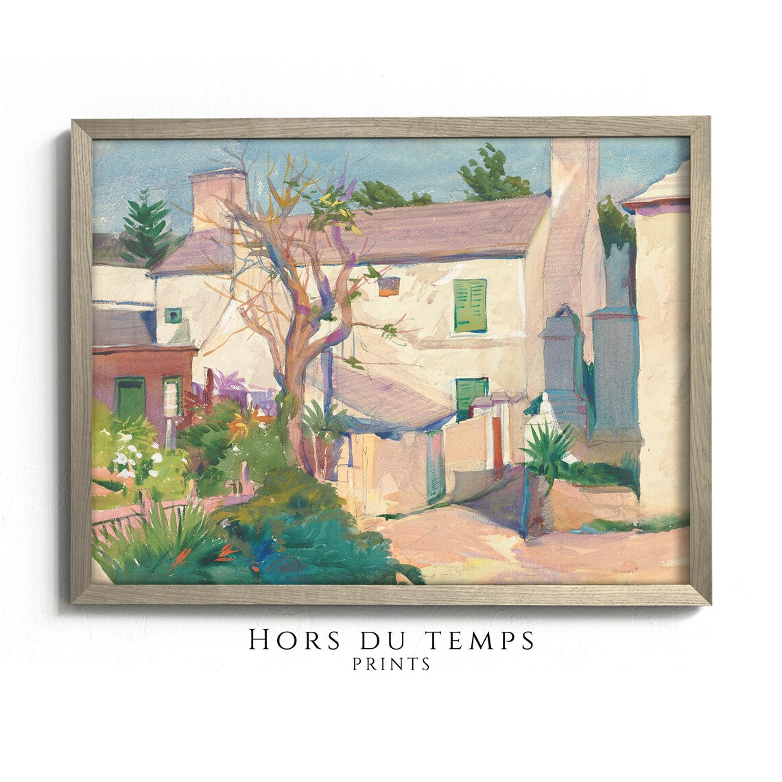 Sunny Village Courtyard Whitewashed House Vintage Art Poster - Image 2