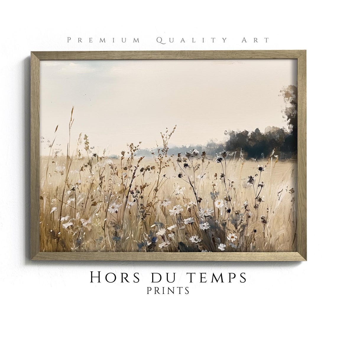 Golden Wheat Field with White Daisies Misty Vintage Painting Poster
