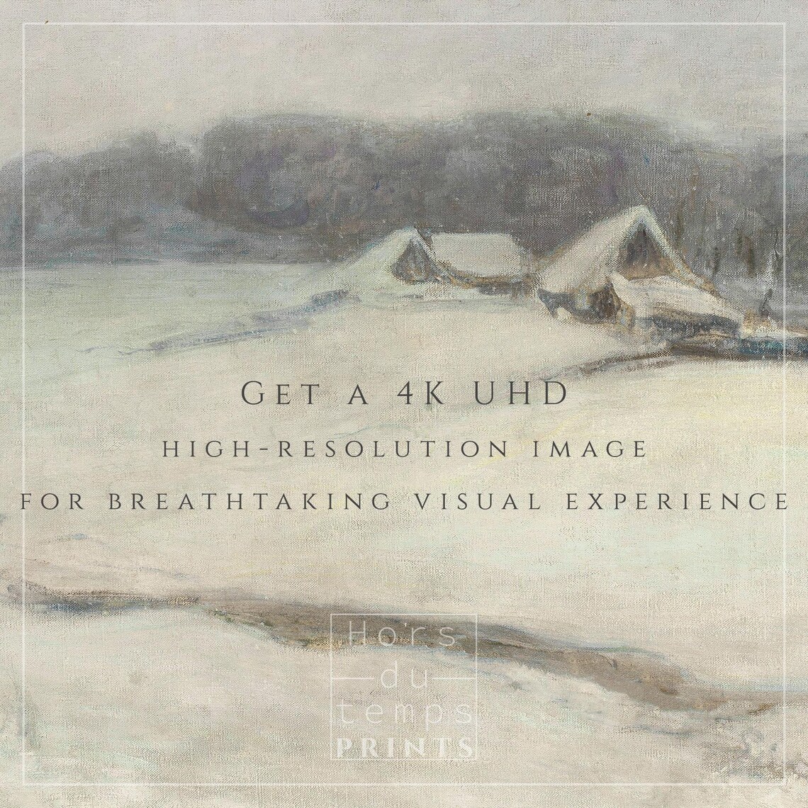 Misty Winter Field with Snow Covered Barns Vintage Landscape Poster - Image 2