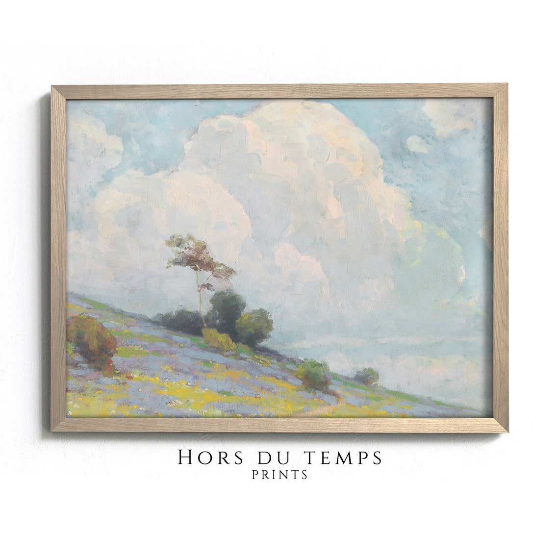 Pastel Wildflower Hill Towering Cloud Vintage Landscape Poster