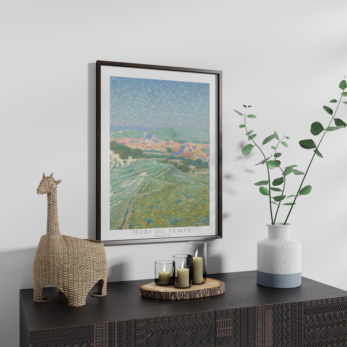 Pastel Hilltop Village Pointillist Landscape Style Art Poster - Image 2