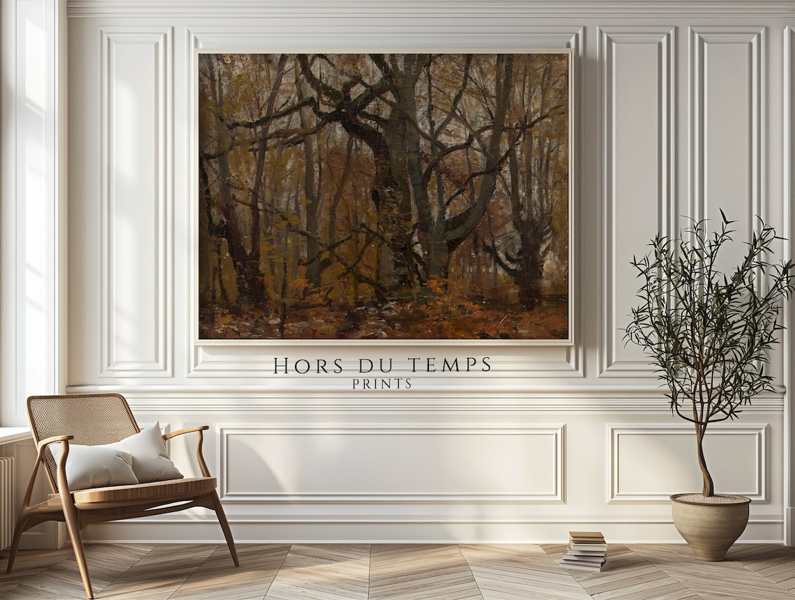 Dark Moody Autumn Forest Oil Painting Vintage Woodland Wall Poster - Image 2
