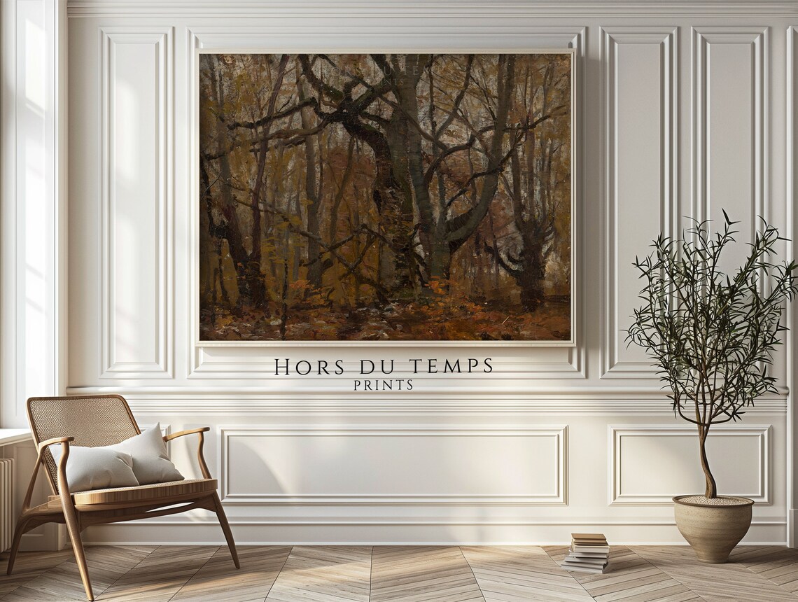 Moody Autumn Trees Landscape Muted Deep Dark Forest Vintage Rustic Farmhouse Art Hors Du Temps Prints - Image 2