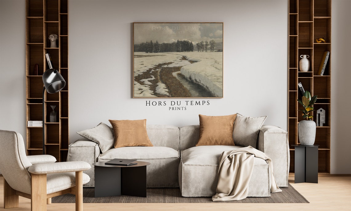 Thawing Stream Across a Snowfield Vintage Winter Landscape Poster - Image 2