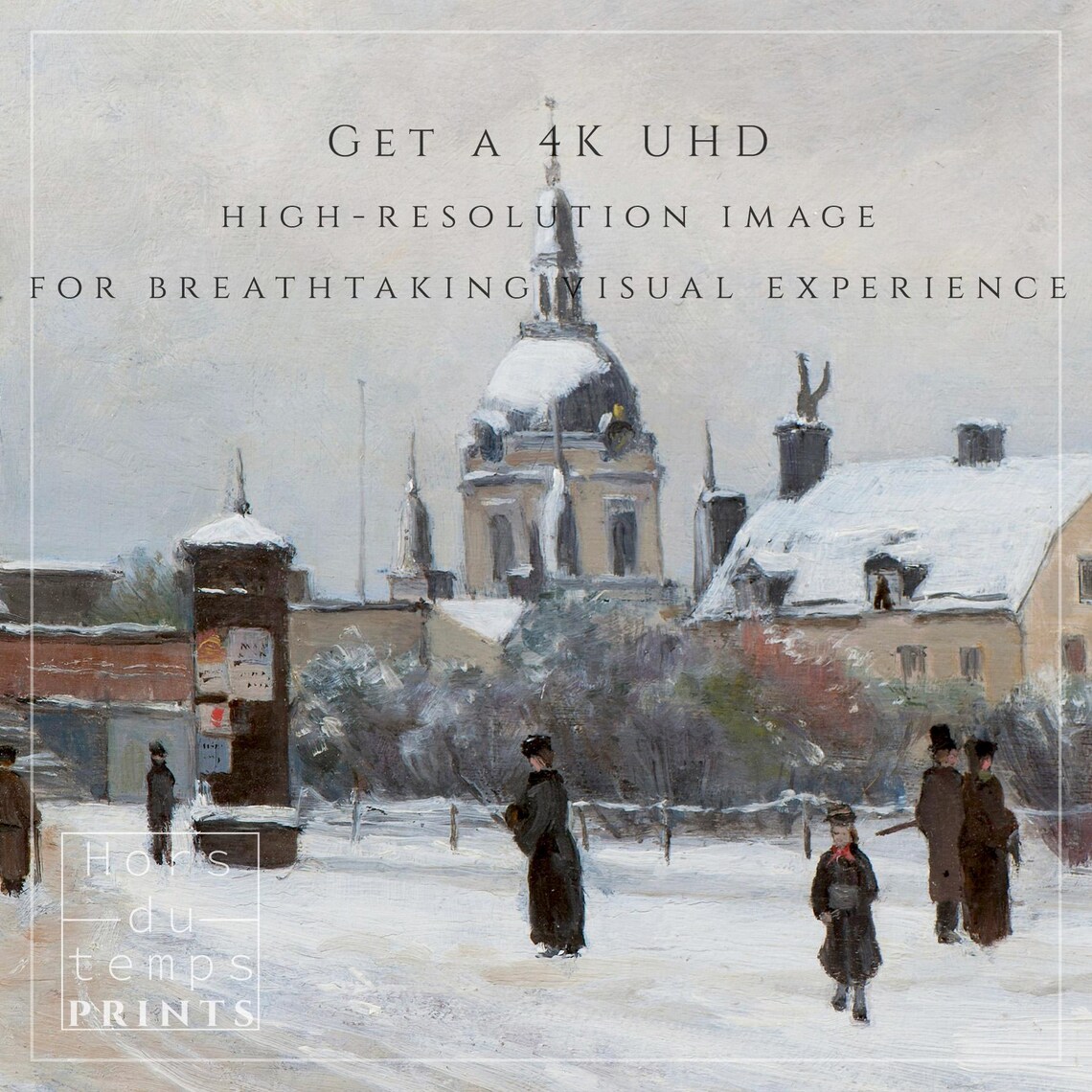 Snowy Old Town Street With Church Vintage Winter Cityscape Painting Poster - Image 2