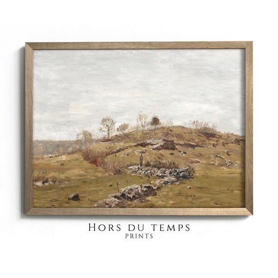 Vintage Meadow Landscape Oil Painting Muted Fields Art Rustic Farmhouse Aesthetic Hors Du Temps Prints
