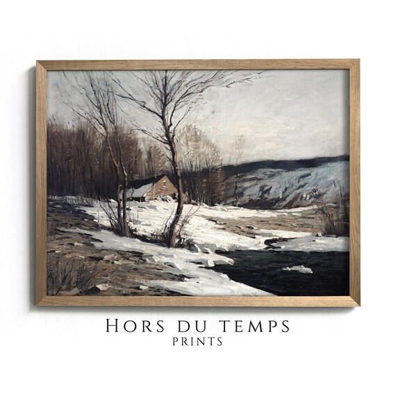 Moody Winter Landscape Painting Farmhouse Cottagecore Holiday Vintage Art Hors Du Temps Prints