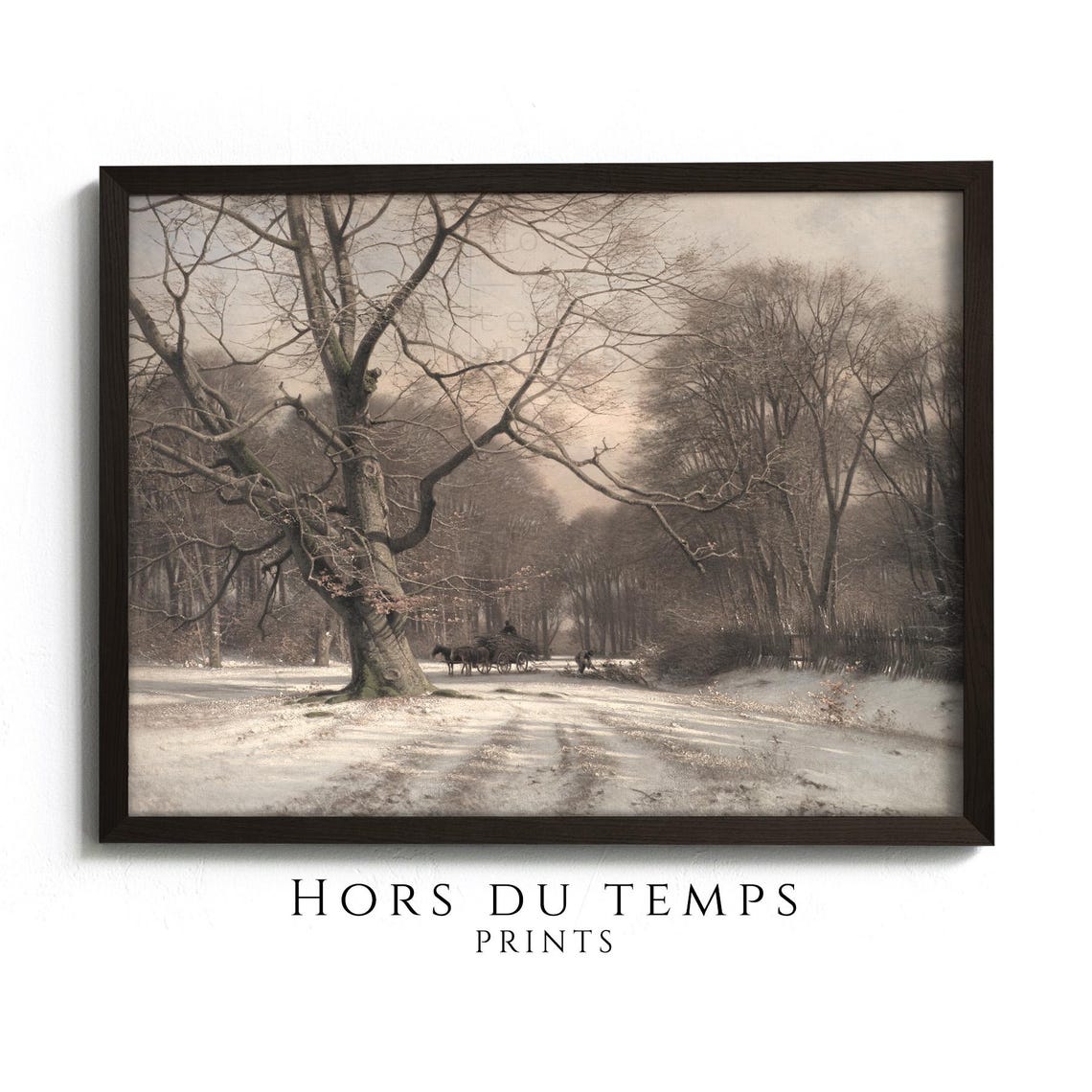 Majestic Bare Beech Tree Snowy Forest Clearing Horse Carriage Poster