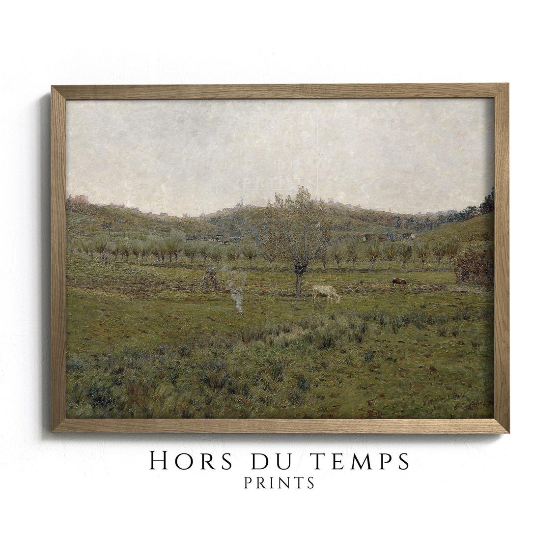 Vintage Sheep Meadow Lone Tree Hazy Hills Impressionist Poster