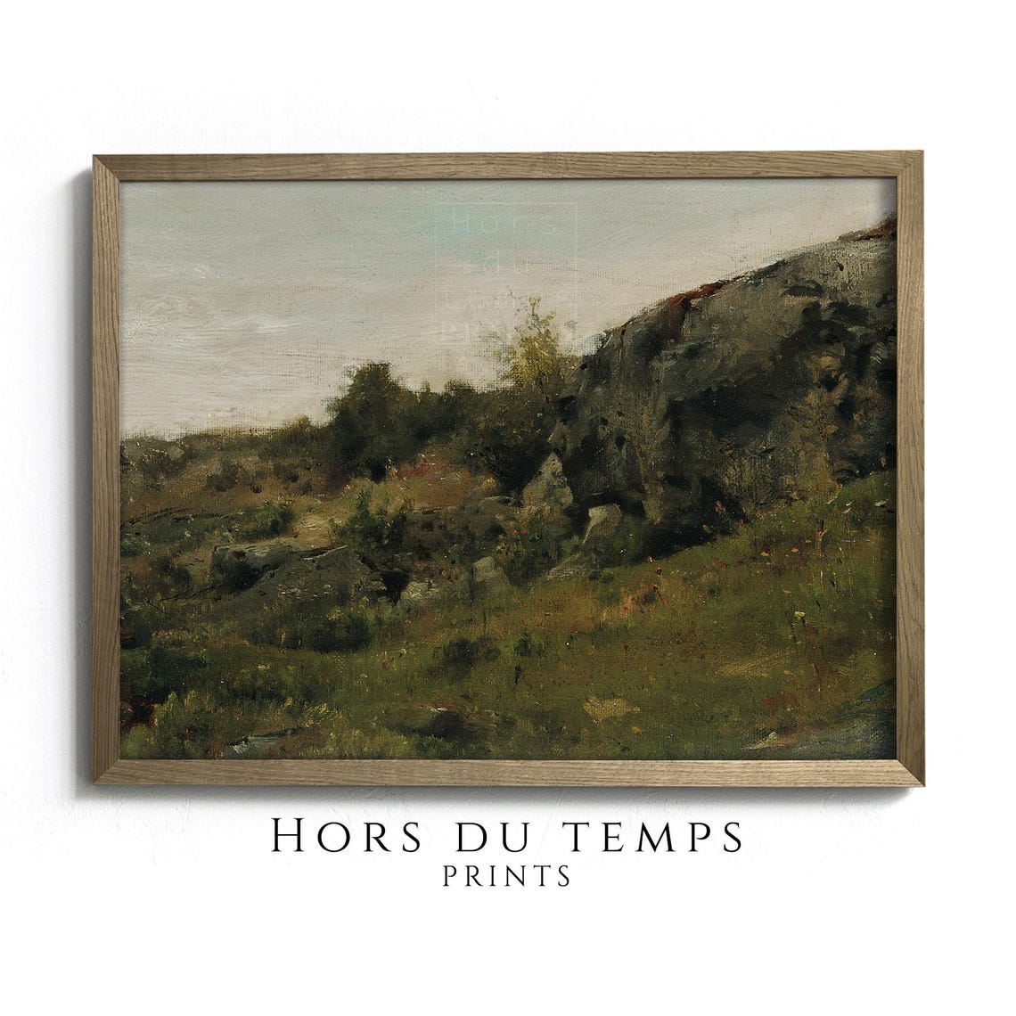 Vintage Rocky Hillside Grasses Bushes Impressionist Study Poster