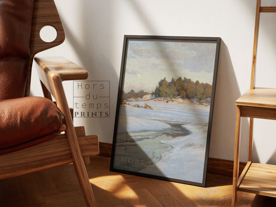 Golden Light Frozen Lake Pine Forest Winter Shoreline Poster - Image 2