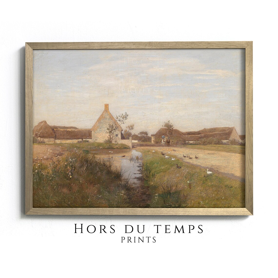 Thatched Farmhouse Pond Ducks Vintage Pastoral Landscape Poster