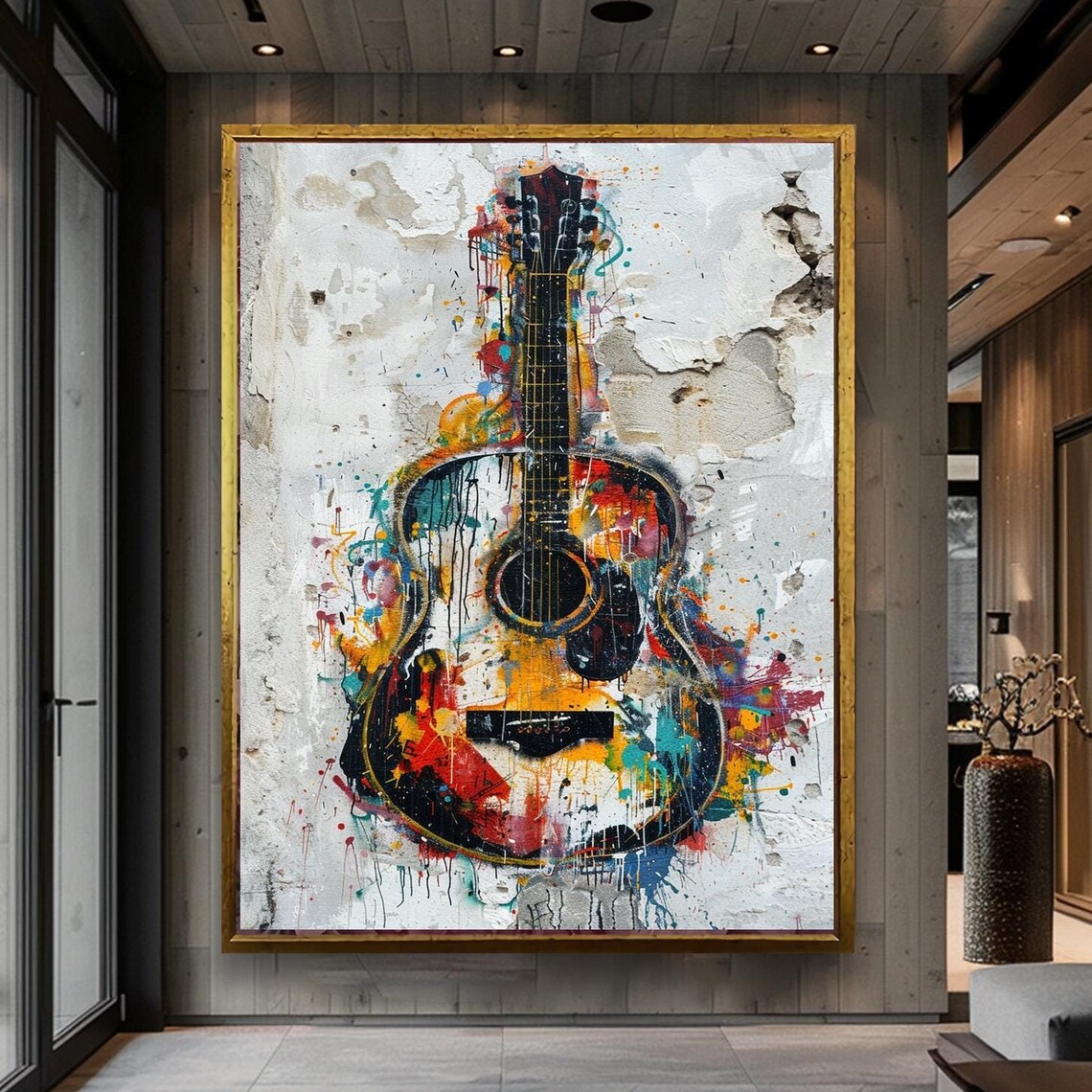 Guitar Abstract Modern Art Print, Music Room Decor