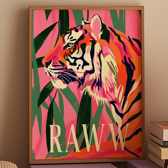 Colorful Tiger Art Print Maximalist Jungle Wall Decor