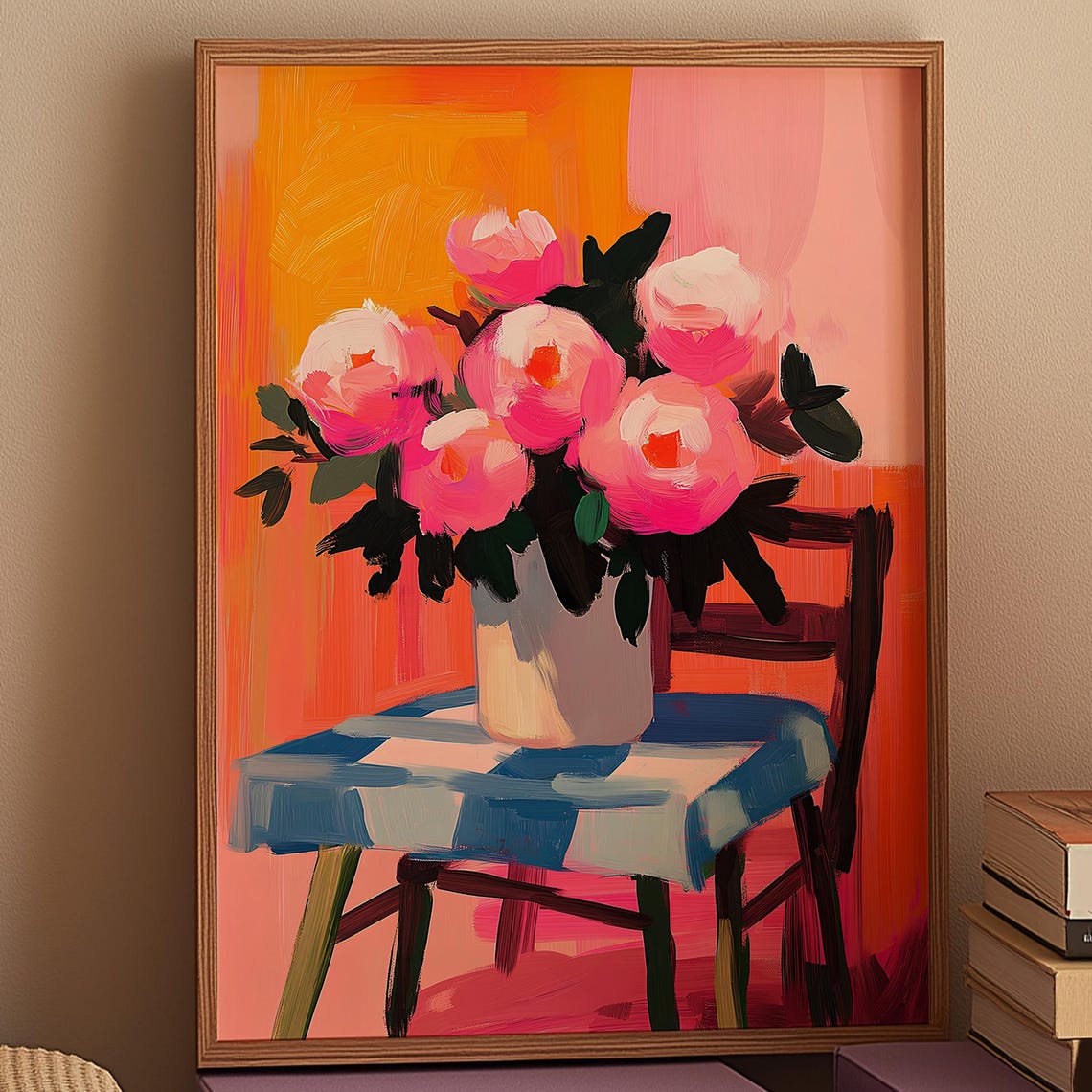Pink Peony Bouquet White Vase Painterly Floral Wall Decor Poster