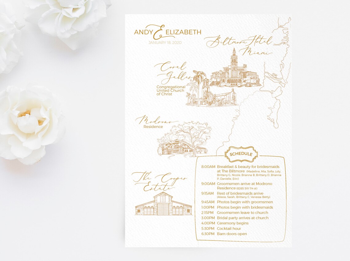 Custom Wedding Map Invitation, Destination Wedding Sketch