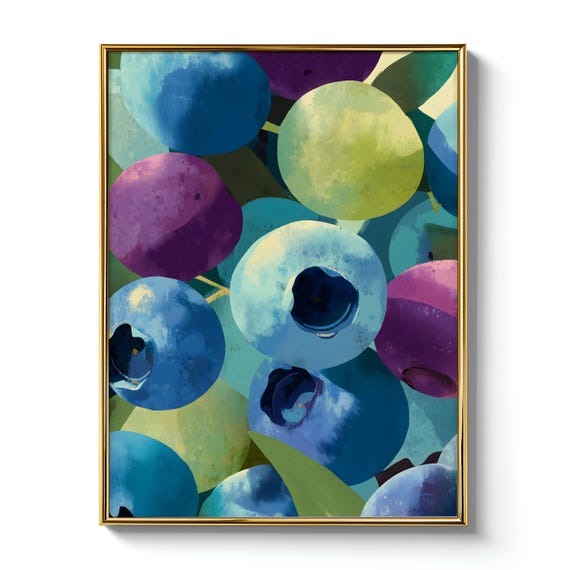 Blueberry Kitchen Art, Bright Botanical Fruit Poster