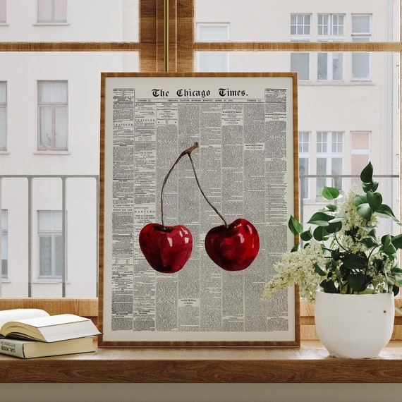 Bow Wall Art Cherry Poster Red Wall Art Trendy Art Prints Coquette Art Print Aesthetic Poster Ribbon Print Trendy Retro Wall Art Aesthetic