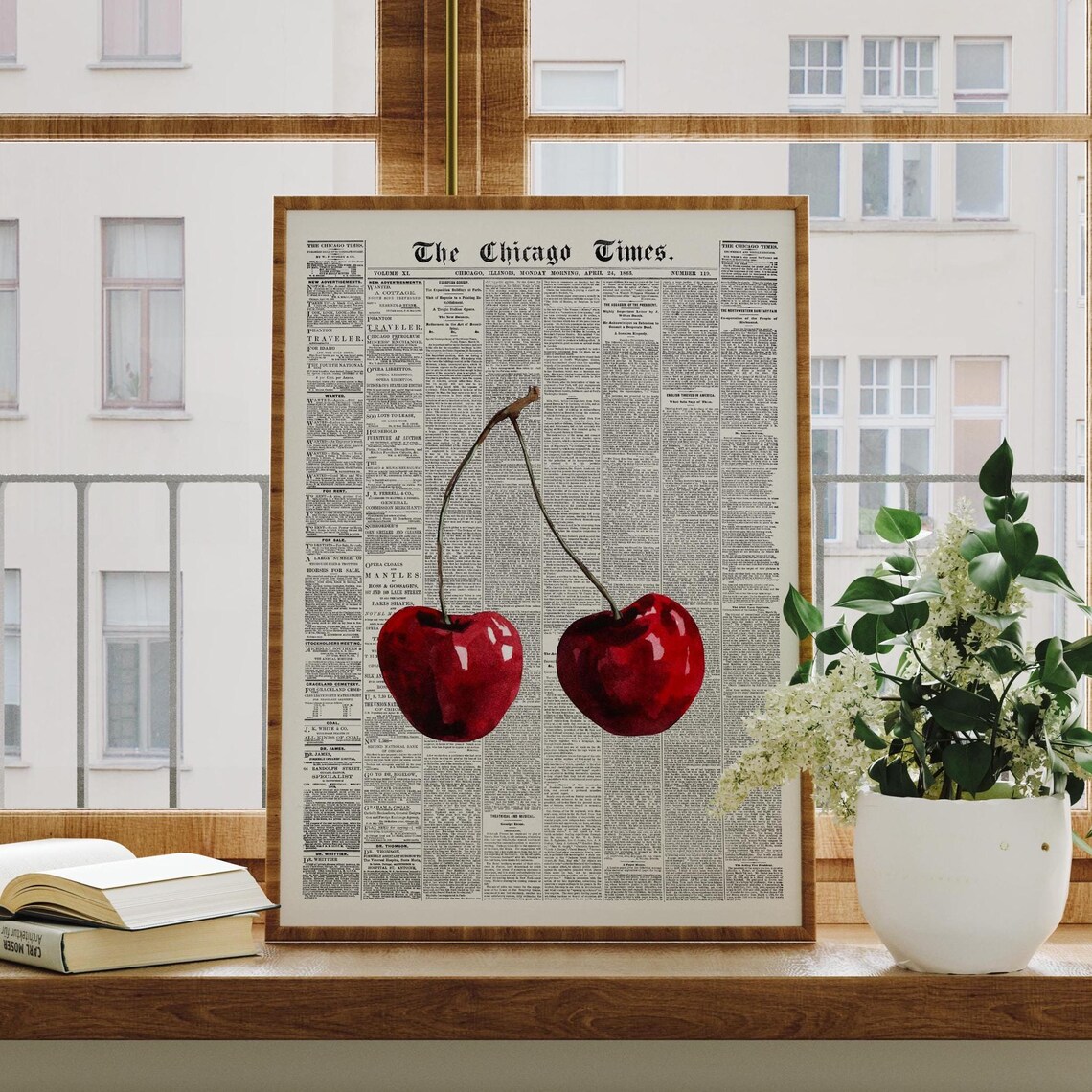 The Chicago Times Newspaper Red Cherry Fruit Vintage Wall Art