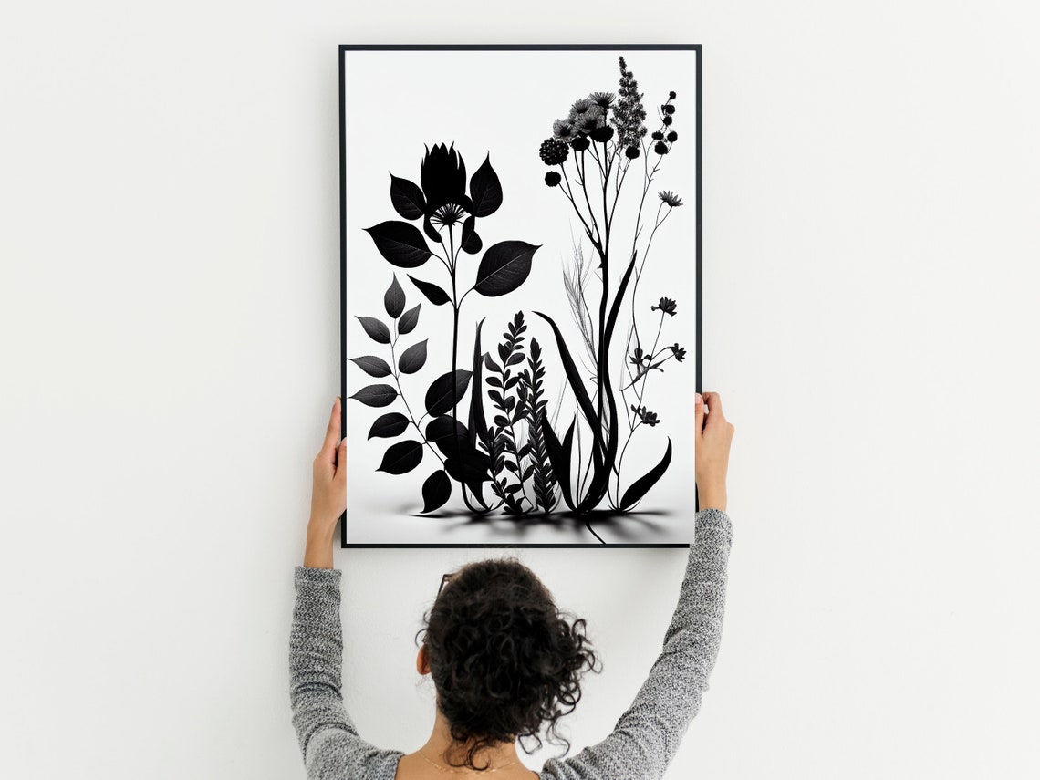 Black And White Botanical Leaves Silhouette Minimal Modern Poster